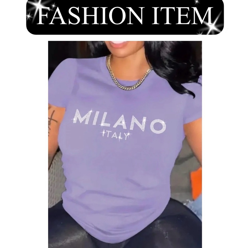T-SHIRT: Lavender Sparkle Print w/Short Sleeve, NIP